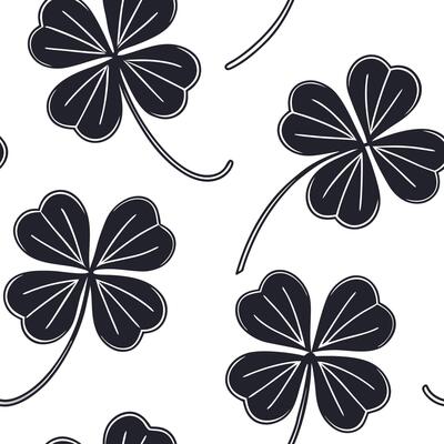 Flat Classic embroidered clover seamless pattern with textured details on white concept as Textured embroidered style clovers creating a classic seamless pattern ideal for traditio flat