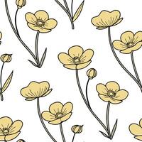 Flat Classic embroidered buttercup seamless pattern with textured details on white concept as Textured embroidered style buttercups creating a classic seamless pattern ideal for tr flat Set 2 vector