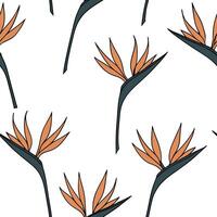 Flat Classic embroidered Bird of Paradise seamless pattern with rich textures on white concept as Textured embroidered style Bird of Paradise flowers creating classic seamless patt flat vector