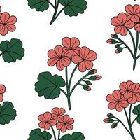 Flat Classic embroidered geranium seamless pattern with rich textures on white concept as Textured embroidered style geraniums creating a classic seamless pattern ideal for traditi flat vector