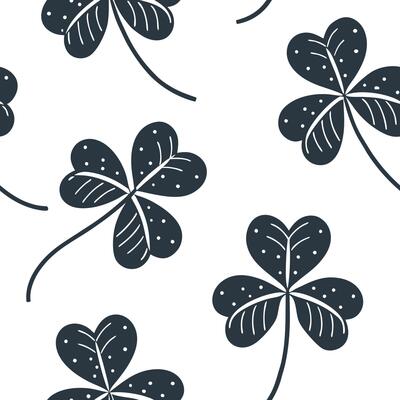Flat Classic embroidered clover seamless pattern with textured details on white concept as Textured embroidered style clovers creating a classic seamless pattern ideal for traditio flat Set 2