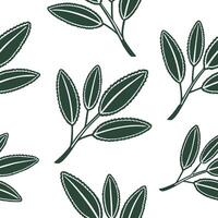 Flat Classic embroidered sage leaves seamless pattern with textured details on white concept as Textured embroidered style sage leaves creating a classic seamless pattern ideal for flat vector