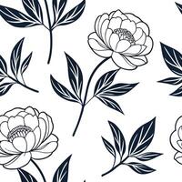 Flat Classic embroidered peony seamless pattern with textured details on white concept as Textured embroidered style peonies creating a classic seamless pattern ideal for tradition flat vector