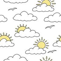Flat Clear blue sky seamless tile pattern with soft clouds and bright sunlight symbolizing a new day in spring concept as Clear blue skies with soft clouds and bright sunlight crea flat vector