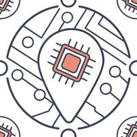 Flat Close up of a microchip embedded in a city map with glowing circuits concept as A macro shot focusing on a microchip seamlessly integrated into a city map Glowing circuits em flat vector