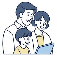 Flat Close up of a family sharing a holographic family album projected from a wearable device concept as The camera intimately frames the familys smiles as they view a holographic flat vector