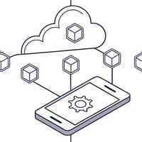Flat Close up of cloud API integration on a smart device futuristic background copy space concept as Detailed close up of a smart device displaying cloud API integrations with inte flat vector