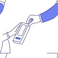 Flat Close up of a young couple hands intertwined while using a touchless payment terminal concept as A macro shot of a young couple intertwined hands as they hover over a futuris flat vector