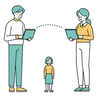 Flat Close up of family sharing holographic data through touch concept as A macro image captures family members transferring holographic data between their devices through touch T flat vector