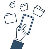 Flat Close up of fingers selecting holographic cloud files concept as A close up captures fingers selecting holographic files floating in the air representing seamless data access flat vector
