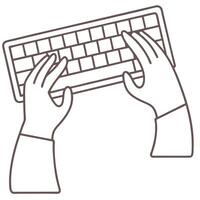 Flat Close up of hands typing on transparent cloud keyboard with digital icons copy space concept as Hands type on a transparent cloud themed keyboard surrounded by floating digita flat Set 2 vector