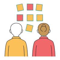 Flat Collaborative Brainstorming with Sticky Boards concept as A collaborative brainstorming session using sticky boards in a vibrant office space captured candidly with ample copy flat vector