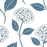 Flat Coastal hydrangea seamless tile pattern with airy hydrangeas and light blue accents on white background ideal for beach inspired rooms concept as Airy hydrangeas and light blu flat vector