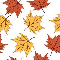 Flat Colorful fall leaves seamless tile pattern with a mix of red orange yellow and brown concept as A mix of red orange yellow and brown fall leaves create a colorful seamless til flat vector