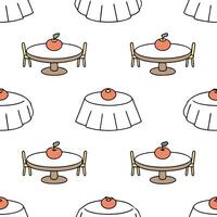 Flat Colorful Table Settings concept as Design a seamless background depicting cartoon style table settings with traditional Yalda foods creating a festive and inviting atmosphere flat vector