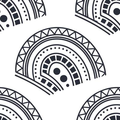 Flat Combine ethnic geometric borders with sleek arcs for culturally rich on trend tile backgrounds supporting marketing objectives or brand expansions concept as Focus on seamless flat