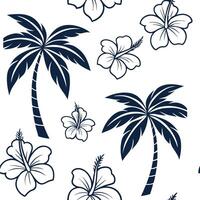 Flat Combine Polynesian cultural aesthetics with modern tile patterns featuring tropical elements like palm trees and hibiscus flowers concept as Create a fusion of Polynesian art flat vector
