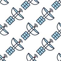 Flat Compose seamless tile layouts using satellite symbols grid lines luminous color accents and isolated white space for modern branding concept as Satellite shapes repeat with lu flat vector