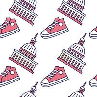 Flat Compose vibrant seamless pattern tiles adorned with urban local icons balanced white space and dynamic repeat structure for web use concept as Dynamic tile pattern featuring u flat vector