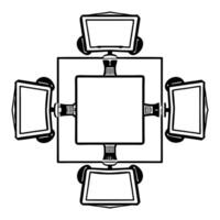 Flat Dynamic Team Brainstorming with Interactive Tools concept as A dynamic team brainstorming using interactive tools and digital devices in a modern office fostering creativity a flat vector