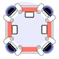 Flat Futuristic Hands on Brainstorming concept as A close up of hands using advanced gadgets and virtual reality devices during a futuristic brainstorming session set in a high tec flat vector