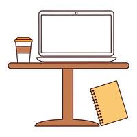 Flat Glossy Background with Coffee Cup and Notebook in Cafe concept as A glossy background image of a coffee cup and an open notebook on a Cafe table representing a productive and flat vector