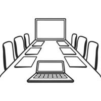 Flat Glossy Conference Room with Digital Tools concept as A glossy modern conference room background featuring laptops and digital devices laid on a large table ideal for showcasin flat vector