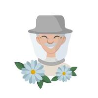 Smiling beekeeper with flowers illustration vector