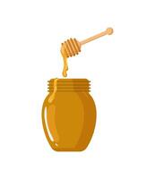 Honey jar and dipper dripping honey vector