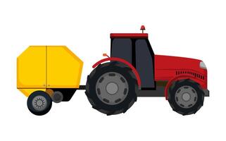 Red Tractor with Baler vector