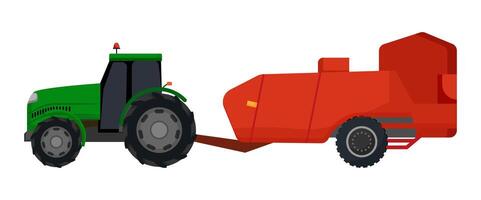 Green Tractor with Red Attachment vector