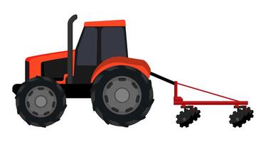 Red Tractor with Disc Harrow vector