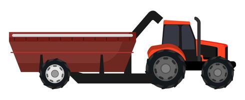 Red Grain Cart with Tractor vector
