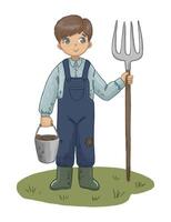 Boy with Pitchfork and Bucket vector