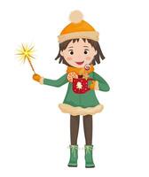 Girl with Sparkler and Drink vector