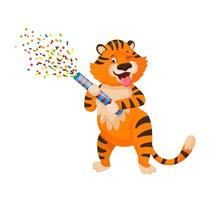 Tiger with confetti popper celebrating joyfully vector