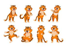 Cute tiger in multiple playful poses and expressions vector