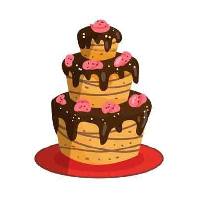 Three-tiered chocolate cake with strawberry decorations