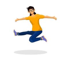 flat illustration of happy child jumping on white background. vector