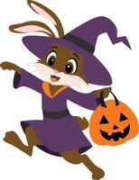 Halloween Rabbit Witch Trick or Treating vector