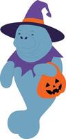Manatee Witch Halloween Trick or Treating vector