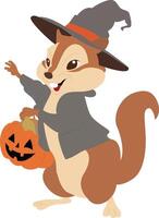 Halloween Chipmunk Witch Costume Pumpkin vector