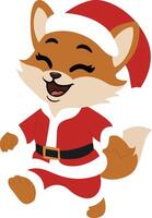 Happy Fox Santa Claus Walking Cartoon vector