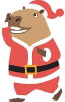 Capybara Santa Claus Christmas cartoon vector