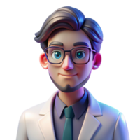 extraordinary creative Portrait of a thoughtful scientist with spectacles and a lab coat, lit by the cool glow of a computer screen, in a futuristic style premium png
