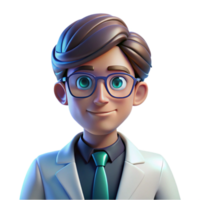 beautiful artistic Portrait of a thoughtful scientist with spectacles and a lab coat, lit by the cool glow of a computer screen, in a futuristic style high resolution png