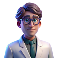 extraordinary creative Portrait of a thoughtful scientist with spectacles and a lab coat, lit by the cool glow of a computer screen, in a futuristic style authentic png