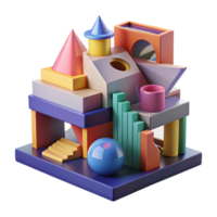 serene minimalist Deconstructivist museum, fragmented forms, angular shapes, bold colors, abstract, high resolution png