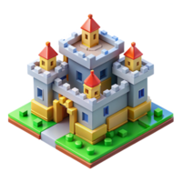 stunning classic Isometric pixel art castle, bright colors, retro gaming style, authentic png
