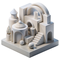 dramatic creative Conceptual architectural model, white plaster, abstract forms, studio lighting, minimalist, high resolution png